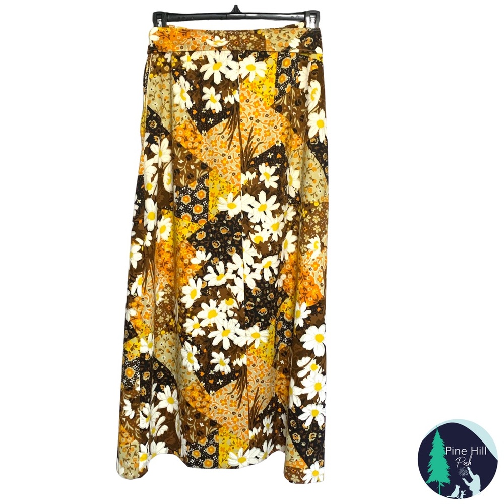 SOLD Vintage 60s Skirt Handmade Floral Maxi Womens Medium Hippy Flower Power - Picture 5 of 10